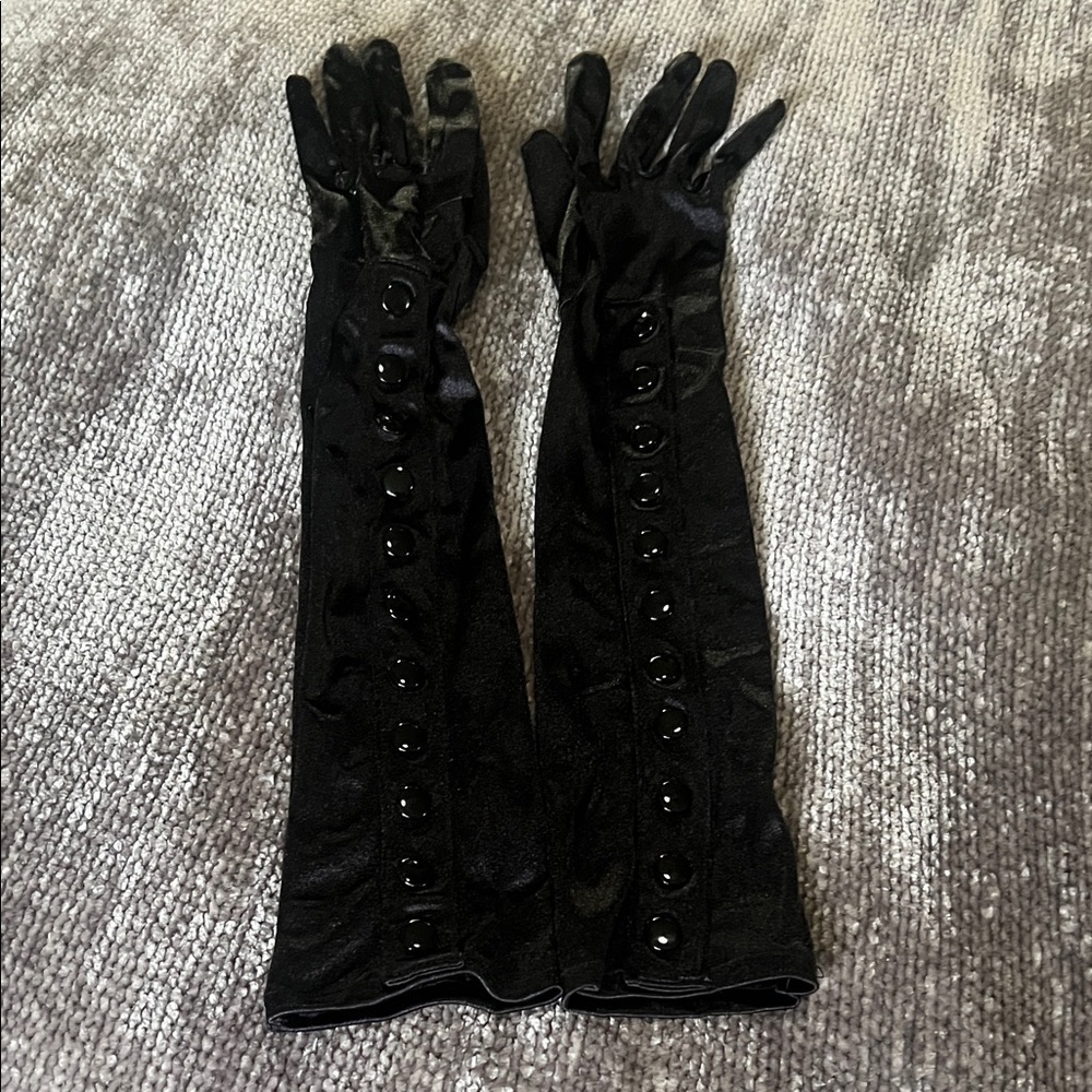 Steampunk Goth Halloween Black Long Elbow Length Gloves with Button Detail